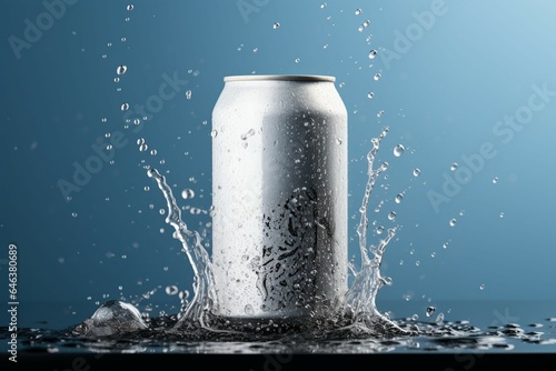 Soda can mockup displays water condensation and a refreshing splash effect