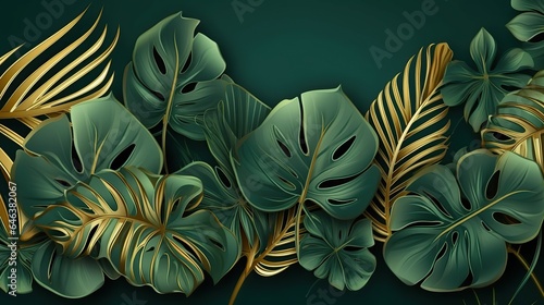 Wallpaper Leaves of Monstera  abstract green texture  nature background