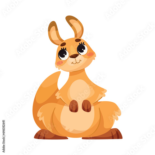 Cute Kangaroo as Australian Animal Character in Sitting Pose Vector Illustration