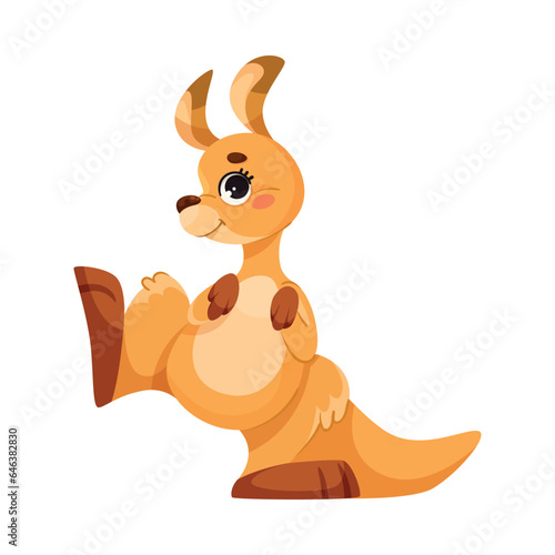 Cute Kangaroo as Australian Animal Character in Standing Pose Vector Illustration