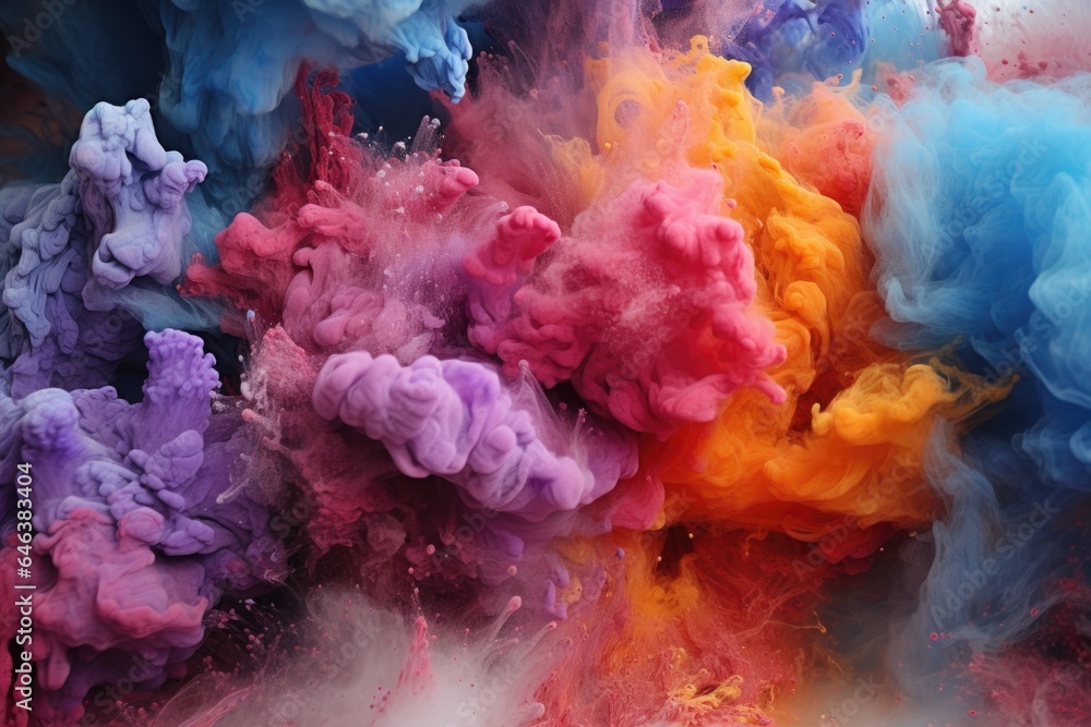 close-up of multi-colored powder dyes mid-explosion