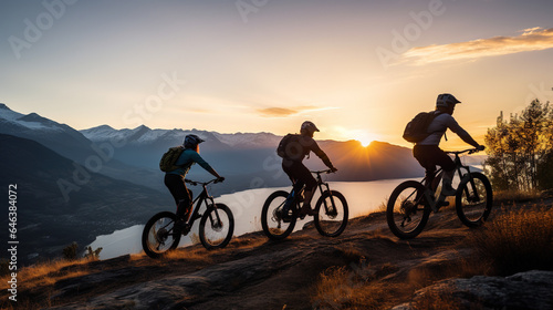 Group of Friends on Electric Bicycles Embarking on an Adventurous Ride Through the Breathtaking Scenic Beauty of the Mountains