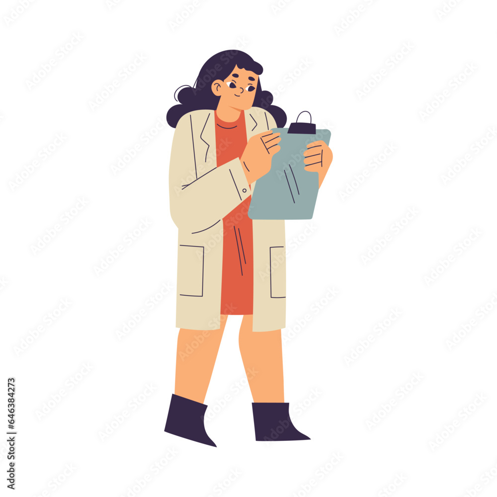 Little Girl Chemist and Scientist with Clipboard in Chemistry Lab Doing Scientific Experiment Vector Illustration Little Girl Chemist and Scientist with Clipboard in Chemistry Lab Doing Scientific Experiment Vector Illustration