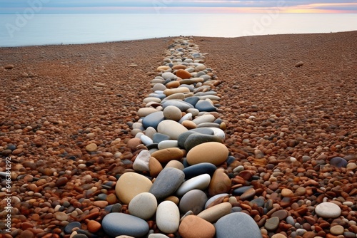 Fotografia, Obraz arrangement of pebbles creating a path leading to the sea