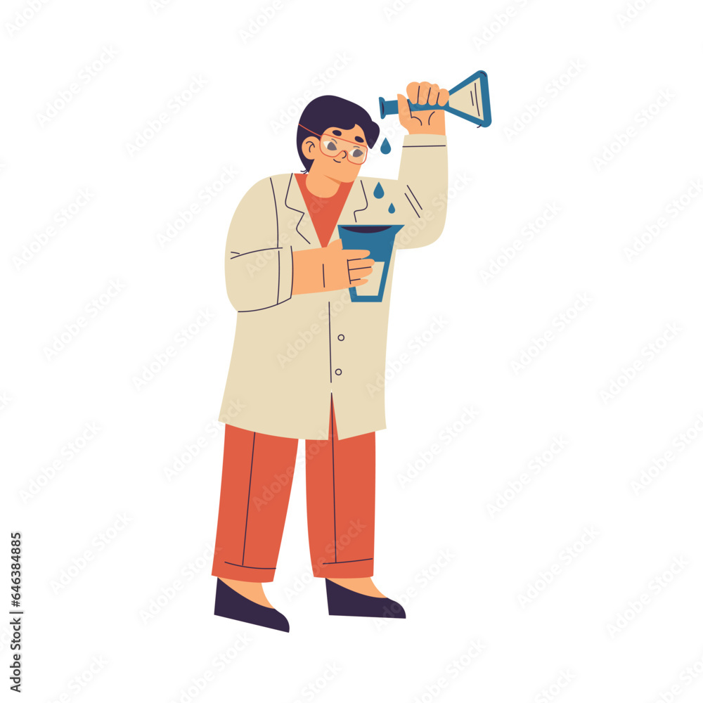 Little Boy Chemist and Scientist with Flask in Chemistry Lab Doing Scientific Experiment Vector Illustration Little Boy Chemist and Scientist with Flask in Chemistry Lab Doing Scientific Experiment Vector Illustration