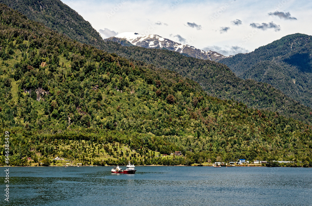 View of Puerto Chacabuco in the Chilean Fjords - Chile