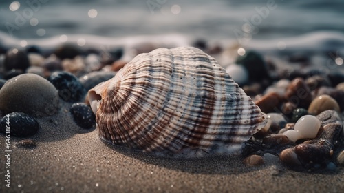 Harmonious Seashell on Beach - Captivating Mix of Textures and Coastal Charm