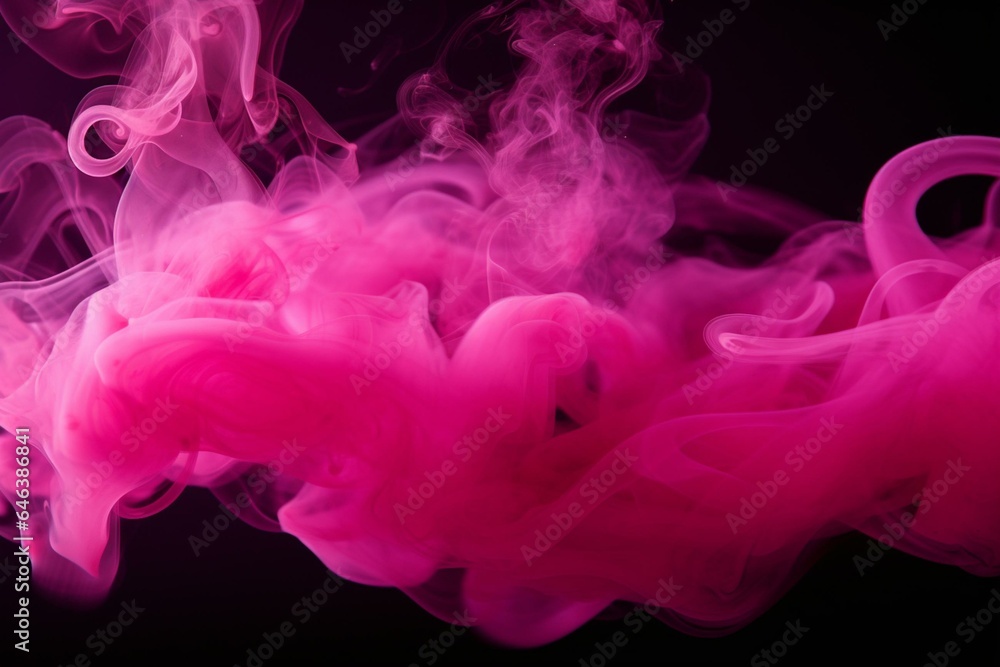 Explosive pink smoke on black background. Generative AI