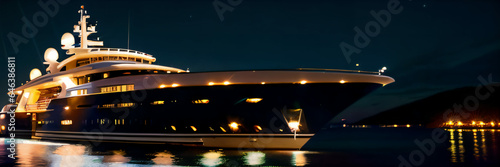 Luxury Super Yacht at night. Extremely detailed and photorealistic high resolution illustration © RobinsonIcious