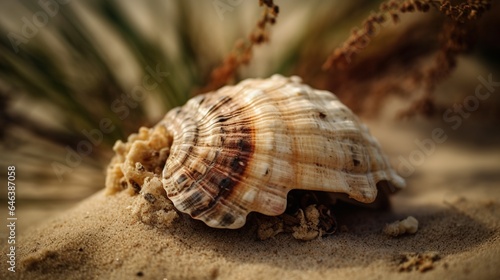 Sculpted Seashell on Sun-Kissed Sandy Beach - Coastal Elegance and Natural Beauty