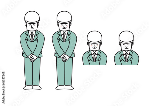 お辞儀をする工務店の男性のイラストセット