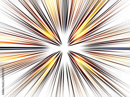 Abstract surface of radial zoom blur in orange and brown tones on white background. Warm autumn background with radial, diverging, converging lines.