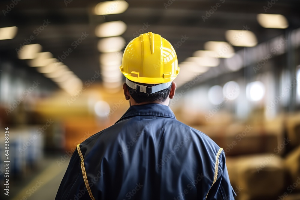 photo of worker at work wearing hard hat and work clothes on a big factory photo of worker at work wearing hard hat and work clothes on a big factory