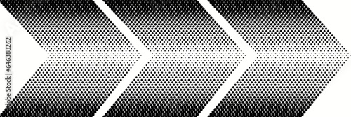 Black arrows on white background, modern pattern.  Halftone pattern. Background with dots, circles. Arrow indicates the direction of movement. Vector illustration.