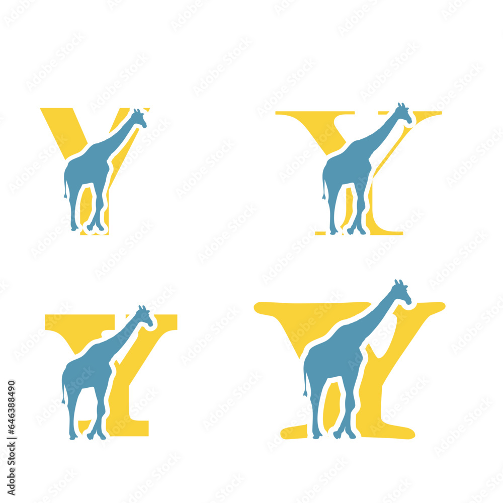 Obraz premium Initials Logo Design Alphabet Letter 0 Girafe Logo Design Concept