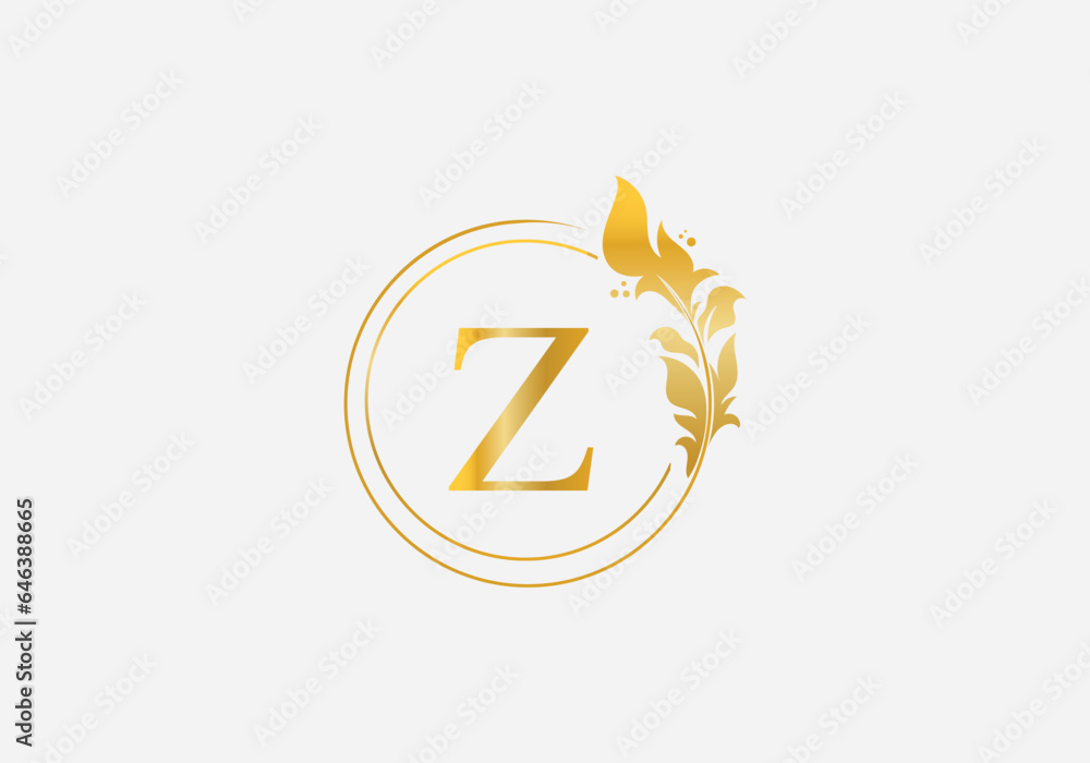 Golden leaf logo and golden circle monogram design vector. Golden beauty and business symbol Golden leaf logo and golden circle monogram design vector. Golden beauty and business symbol