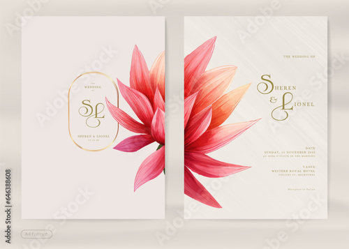 Simple Wedding Invitation with Red Flower Watercolor