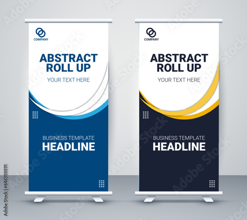 Professional Blue and White color Vector Roll-Up Banner Template