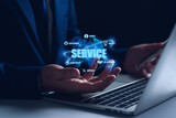 Business service online digital technology. Business Man use web 3 for online customer service. customer service advice, support and modern technology AI assistance 24 hour online