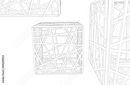 Architectural background. Cube lattice construction