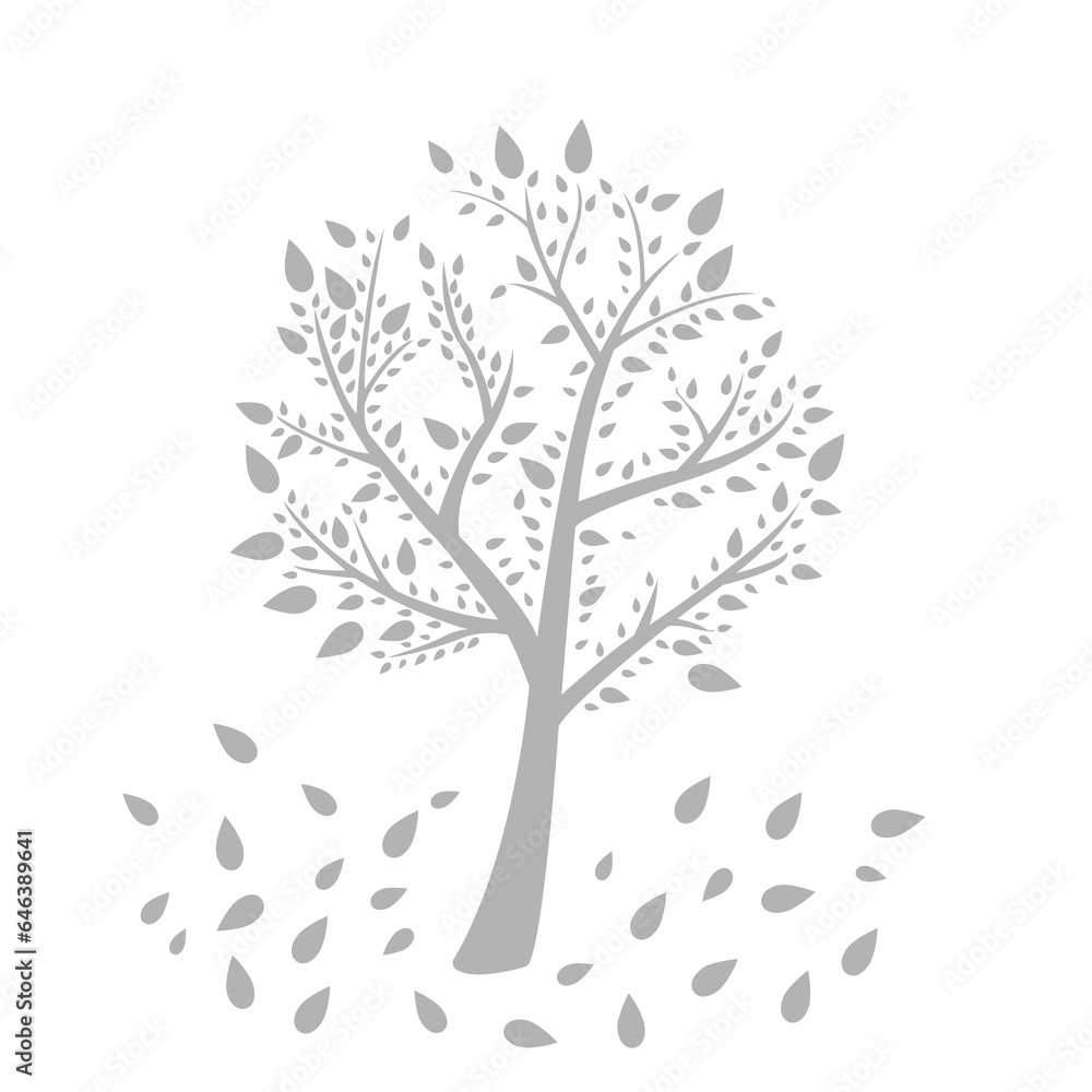 tree icon, falling leaves on a white background, vector illustration tree icon, falling leaves on a white background, vector illustration