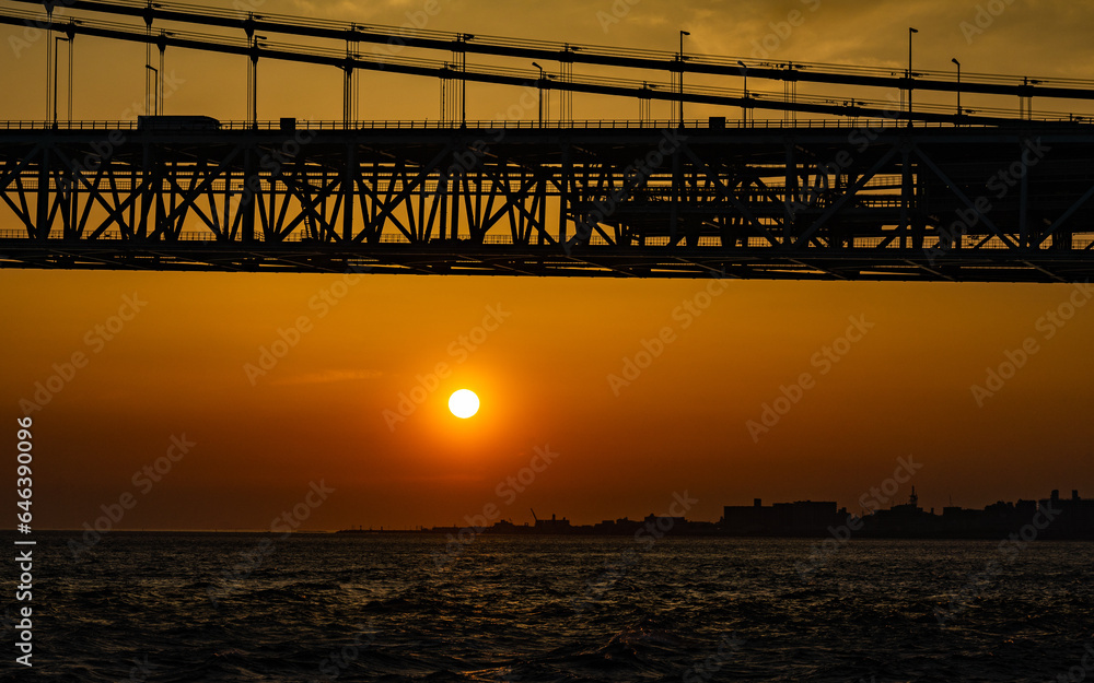明石海峡大橋の夕日