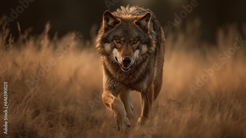 Energetic Wolf in Full Stride Races Through Open Field  A Glimpse of Wild Freedom