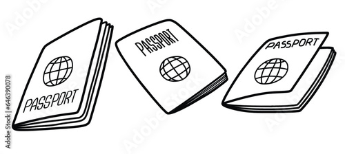 Hand drawn passport set. set of passport doodle vector on a white background.