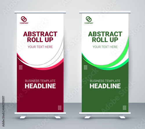 Professional Green and Red color Vector Roll-Up Banner Template