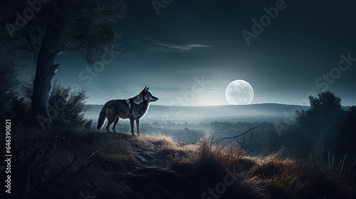 Majestic Wolf Howls Beneath the Moon's Glow, An Echo of Wilderness Song © Irfanan