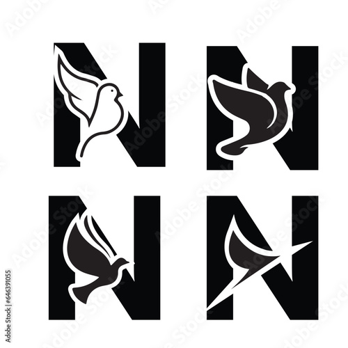 Initials Logo Design Alphabet Letter N & Dove Logo Design Concept