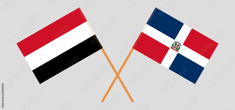 Crossed flags of Yemen and Dominican Republic. Official colors. Correct proportion
