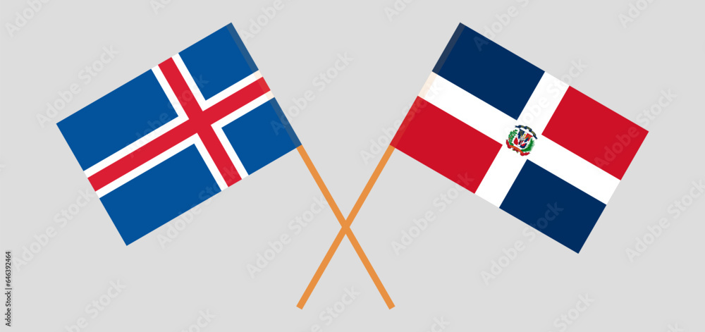 Crossed flags of Iceland and Dominican Republic. Official colors. Correct proportion
