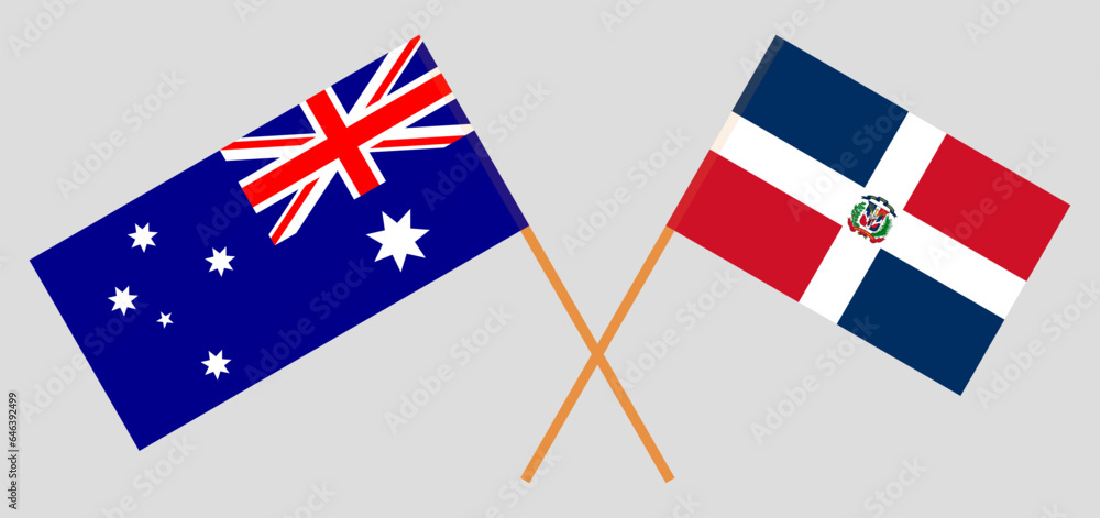 Crossed flags of Australia and Dominican Republic. Official colors. Correct proportion