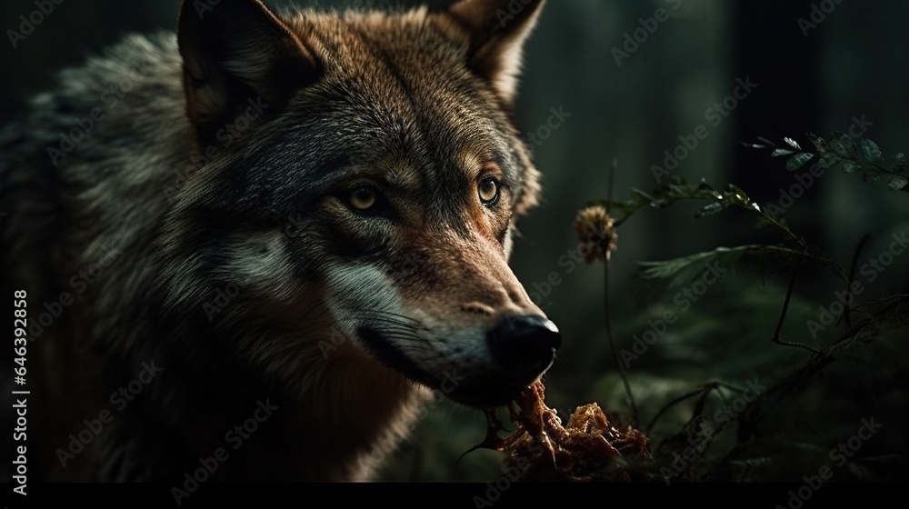 Fototapeta premium Wolf and Prey Locked in Survival Dance, A Glimpse of Nature's Balance