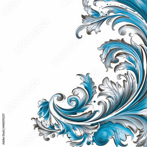 Azure elaborate filigree corner borders on white Background  AI Generated