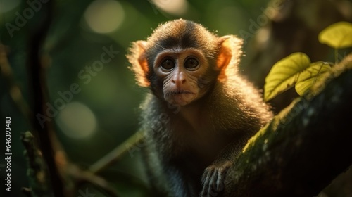Cute and cuddly baby monkey with a curious expression, innocence in its eyes