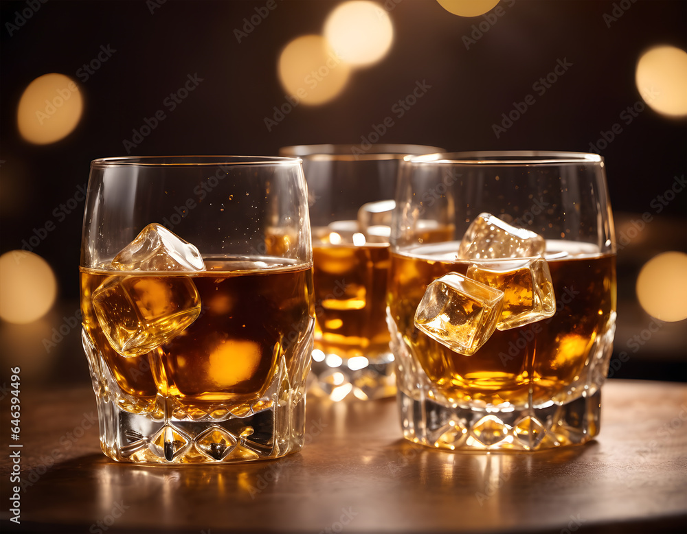 Golden-hued whiskey glass overflowing with bubbly liquid. AI generative. Golden-hued whiskey glass overflowing with bubbly liquid. AI generative.