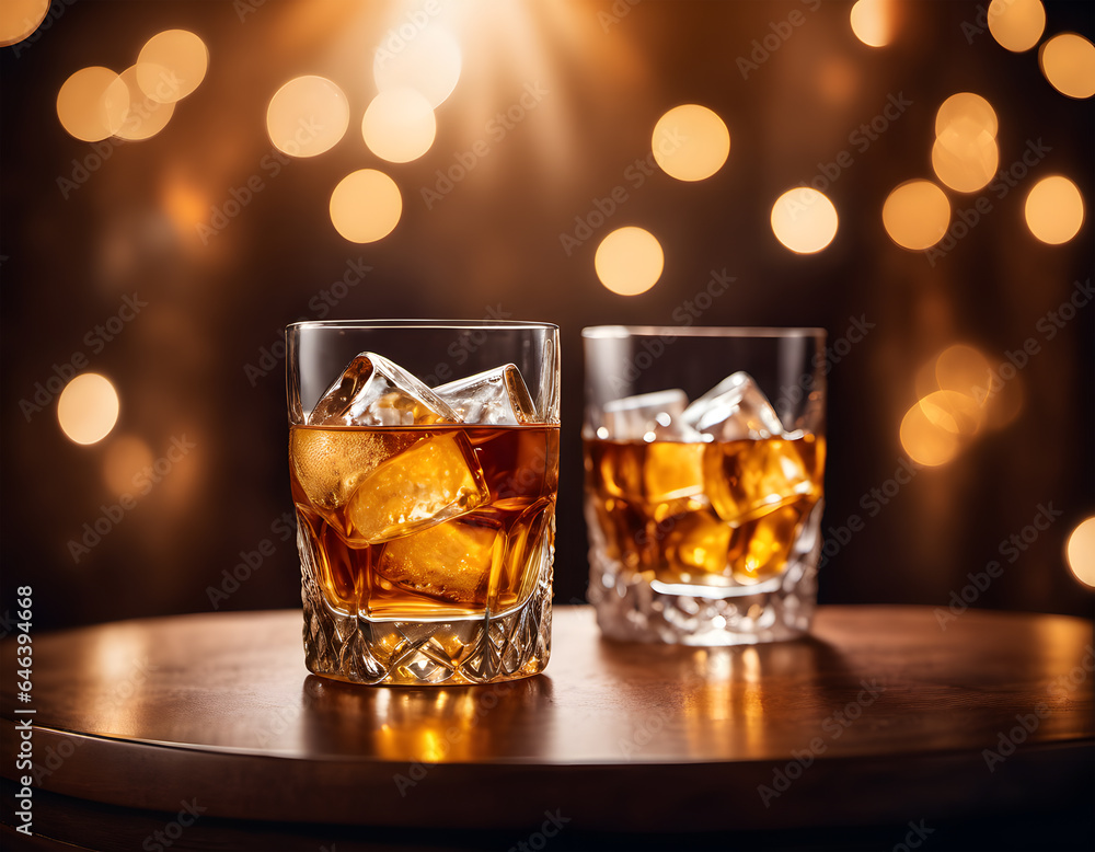 Golden-hued whiskey glass overflowing with bubbly liquid. AI generative. Golden-hued whiskey glass overflowing with bubbly liquid. AI generative.