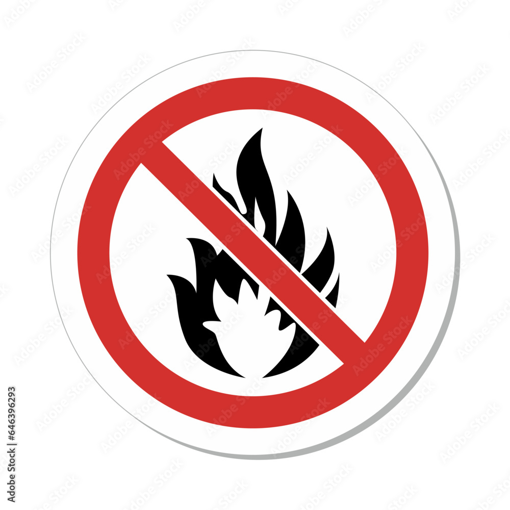 ISO Prohibition Sign: No Fire Or Open Flame Symbol ISO Prohibition Sign: No Fire Or Open Flame Symbol