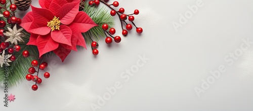 Christmas ornaments in red and black with space for text isolated pastel background Copy space