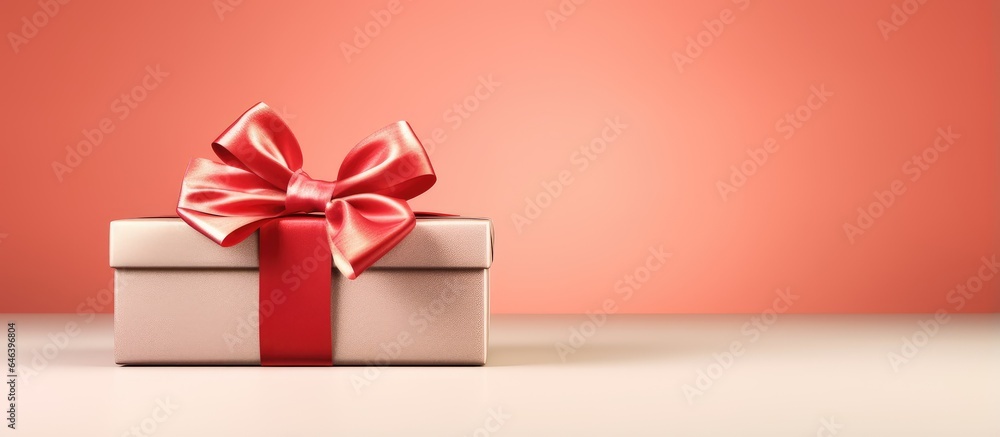 Cash present large pile of bills with red ribbon against isolated pastel background Copy space Cash present large pile of bills with red ribbon against isolated pastel background Copy space