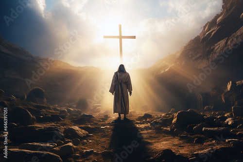 Fototapete Jesus Christ standing at the entrance to the tomb. AI generative.