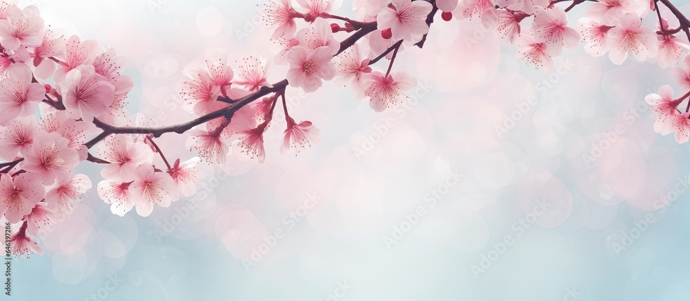 Beautiful nature background featuring cherry blossom or sakura flower isolated pastel background Copy space