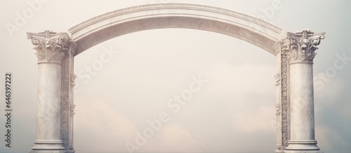 Antique Greek arc against isolated pastel background Copy space photo
