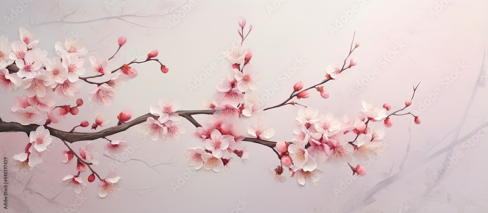 Cherry tree bearing blooms Cerasus isolated pastel background Copy space Cherry tree bearing blooms Cerasus isolated pastel background Copy space