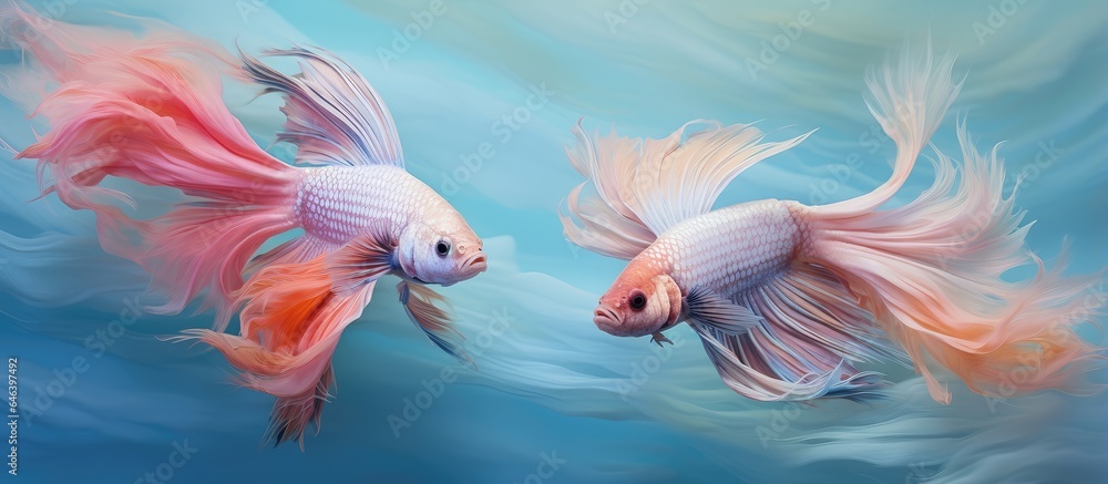 Betta fish Siamese fighting fish on isolated pastel background Copy space in a close up Betta fish Siamese fighting fish on isolated pastel background Copy space in a close up