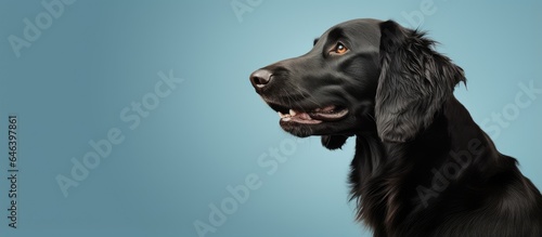 Black retriever on a isolated pastel background Copy space © HN Works