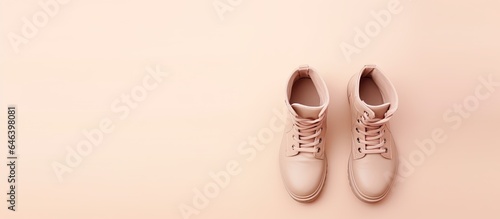 Black isolated boots isolated pastel background Copy space photo