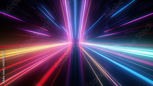 A dynamic abstract backgrounds comes alive with neon streaks rising, forming a virtual reality atmosphere, intertwined with captivating laser beams
